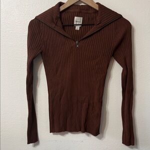 Maeve Chestnut Ribbed Knit Sweater